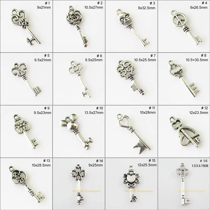 

Fashion New Tibetan Silver Tone Keys Charms Pandents DIY Gifts Wholesale