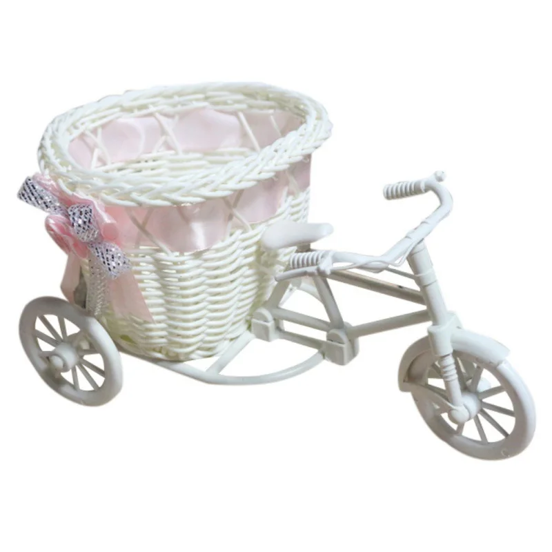 Пластиковый белый трехколесный велосипед дизайн Цветочная корзина контейнер для цветочных растений свадебное украшение дома