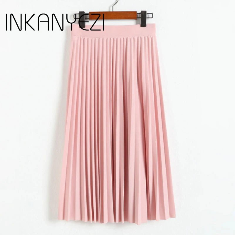 Весенняя и Осенняя Новая модная женская плиссированная однотонная эластичная юбка средней длины с высокой талией, акция, женская черная розовая-80