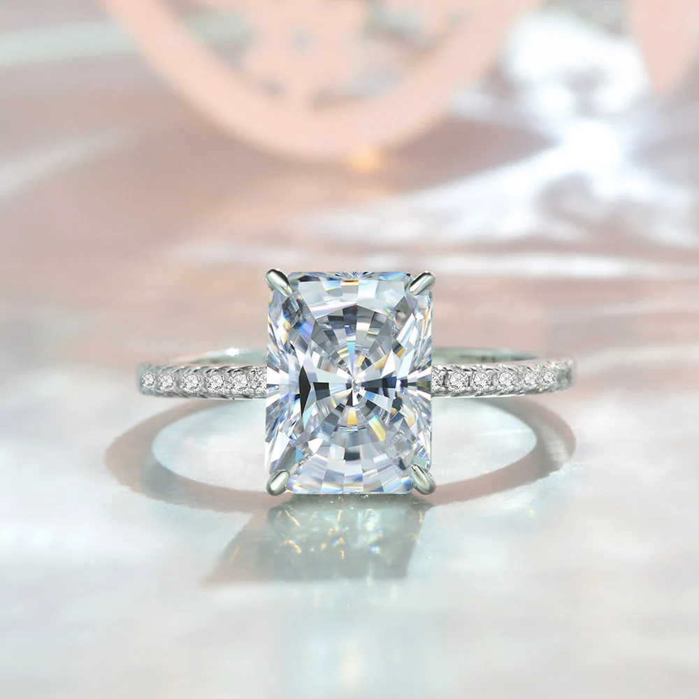 Реальный S925 серебро и белый фианит 8ct синтетический алмаз 8x11 мм кольцо с камнем
