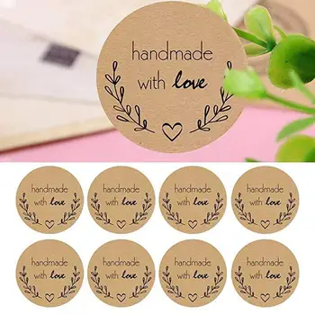 

200 rolls Natural Kraft round handmade with love Stickers scrapbooking stickers for Package stationery sticker 500 Labels/roll