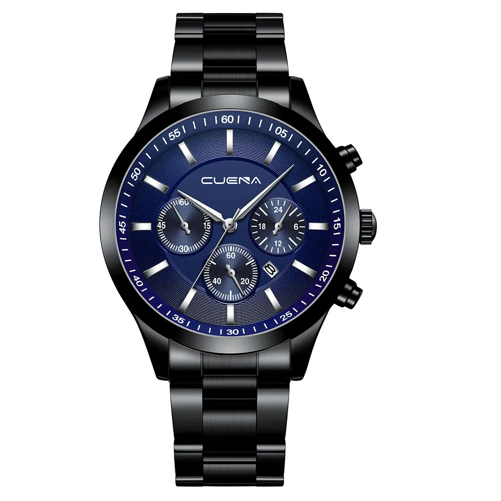

CUENA Men's Business Steel Belt Watch Three Eyes Six-Piece Calendar Quartz Watch
