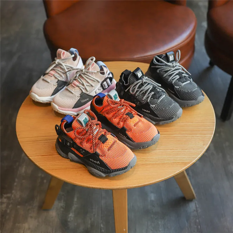 Светильник-вес кроссовки Детская Повседневное спортивная обувь из трикотажа для девочек для мальчиков; Верхняя одежда; кроссовки; дышащие SZ090
