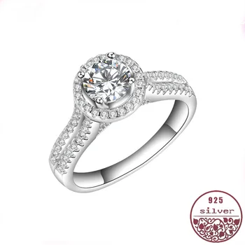 

925 sterling silver Luxury Round Ring Double Row Classic Four-Prongshine wedding ring jewelry gift diamond rings for women