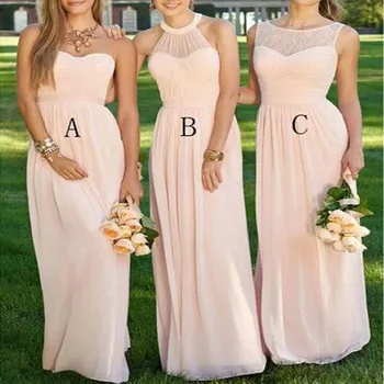 

Comfortable Pleat Draped Off-shoulder A-line Bridesmaid Dresses Simple Halter Neck Sleeveless Floor Length For Women