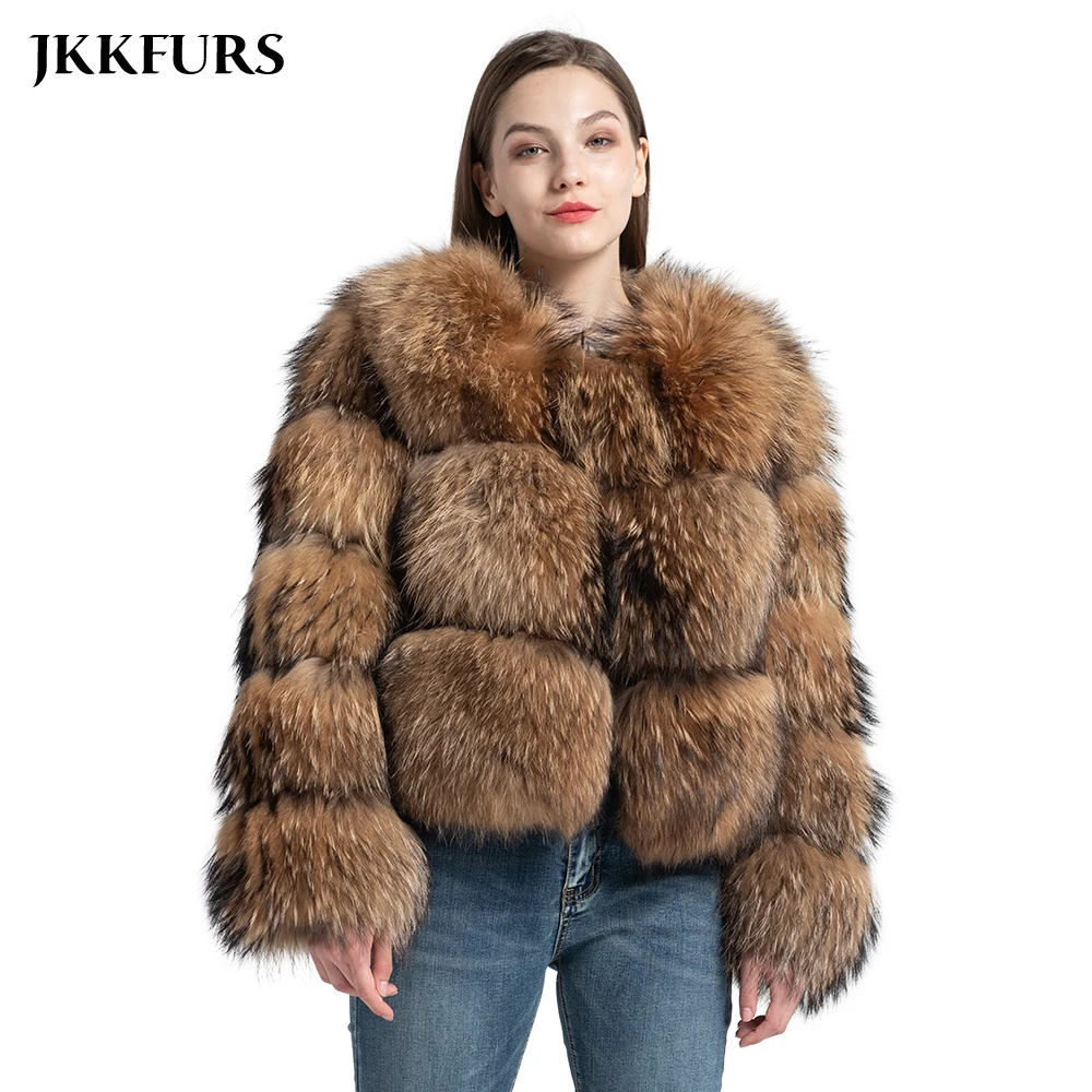 3 ряда, Женское пальто с натуральным мехом, женская кожаная куртка из натурального меха енота, верхняя одежда с мехом для девочек, высокое качество, S7373