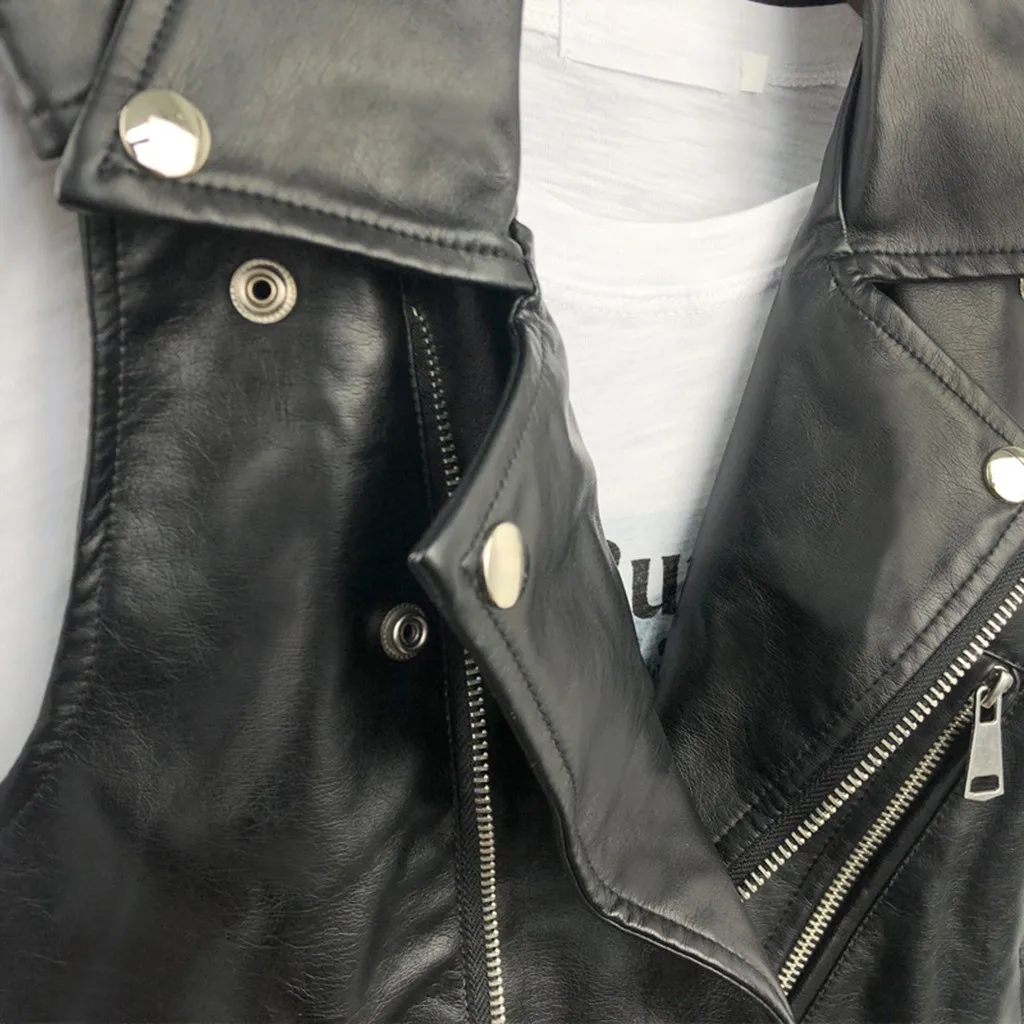 Куртки из искусственной кожи без рукавов размера плюс 4xl зимняя куртка Женский ремень Pu Veste мотоциклетная куртка жилет жилеты с заклепками#3