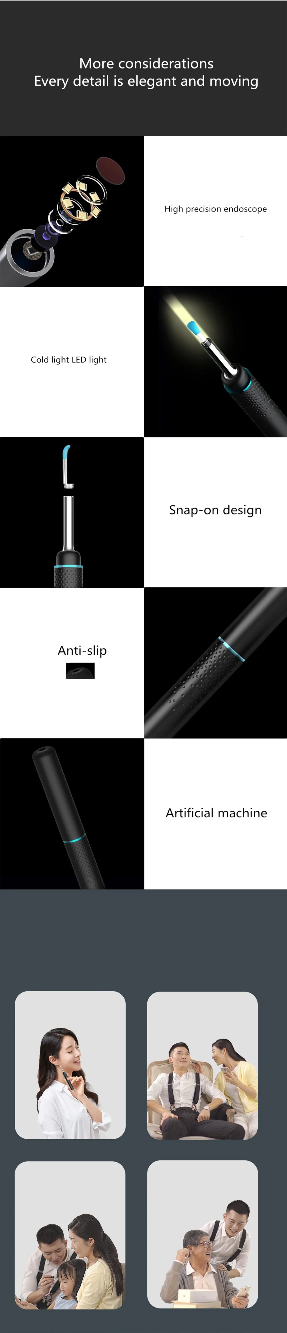 Youpin Bebird M9 Pro Smart Visual Ear Stick In-Ear Cleaning Endoscope 300W Mini Camera Otoscope Borescope Ear Picker Tool Set (6)