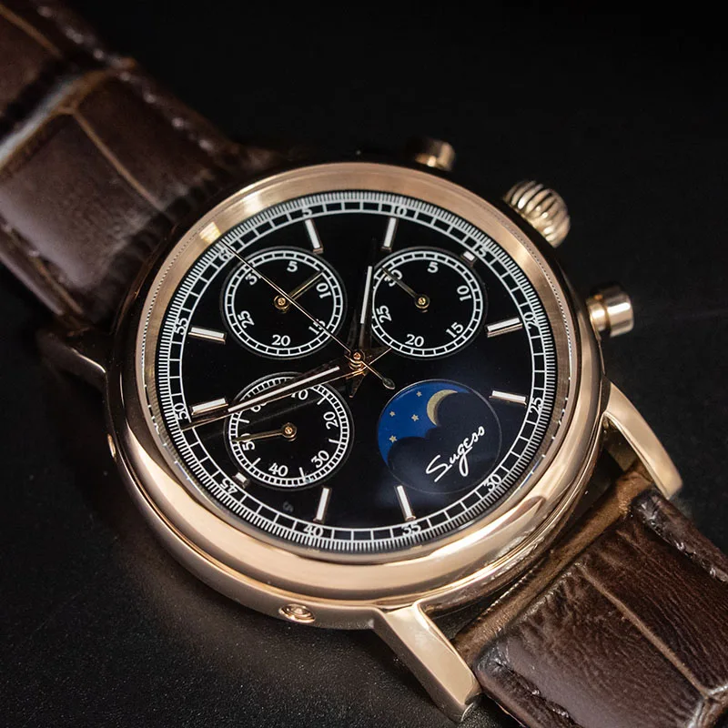 Мужские часы с хронографом, настоящие, ST1908, с лунным календарем, светящиеся стрелки, ВВС, пилот, мужские военные механические часы