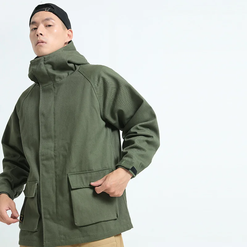

Northern Boundary Men'S Wear Japanese-style MEN'S Wear Solid Color Loose-Fit Hooded Tooling Jacket
