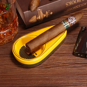 

UNTIOR Cigar Gadgets Ceramic Cigar Ashtray Single Cigar Holder Round Ash Slot 3 Colors Yellow Tobacco Cigarette Ashtray Gift Box