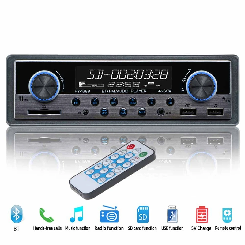Автомобильный MP3-плеер, автомагнитола 1 DIN Bluetooth стерео аудио fm-приемник цифровой медиаплеер 4x60 Вт FM Поддержка IOS/Android телефон 5 В