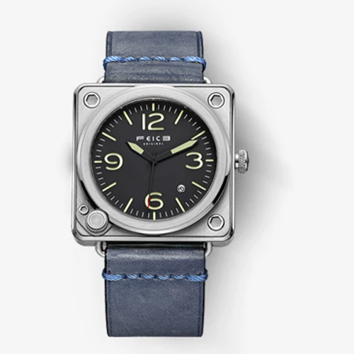 leather strap Модные Для мужчин Нержавеющая сталь дайверские часы с сапфировым стеклом из натуральной кожи 10ATM ремень мужской уникальный квадратный автоматический часы для Для мужчин - Цвет: leather strap