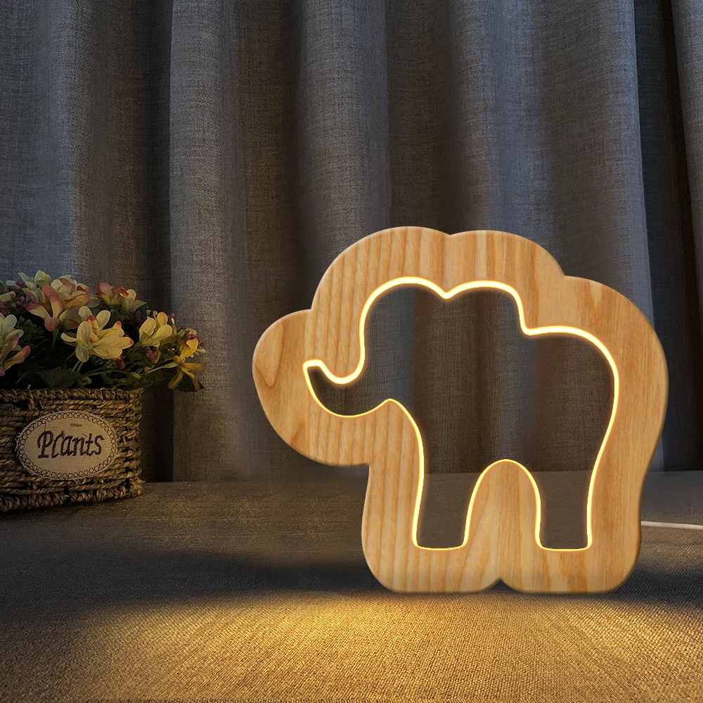 Buttlefly Elephant Snail Ghost Latest Animal Figure Wooden 3D LED Night Light Warm White Novelty Kid Bedroom New Table Lamp | Освещение