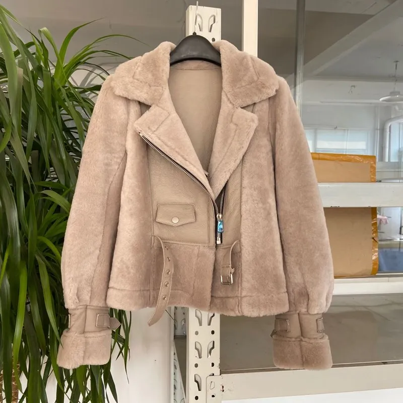 Grey High Quality Good Price Women Shearling Jacket Ladies Lamb Fur Genuine Leather 100% Natural Coat Winter Warm | Женская одежда