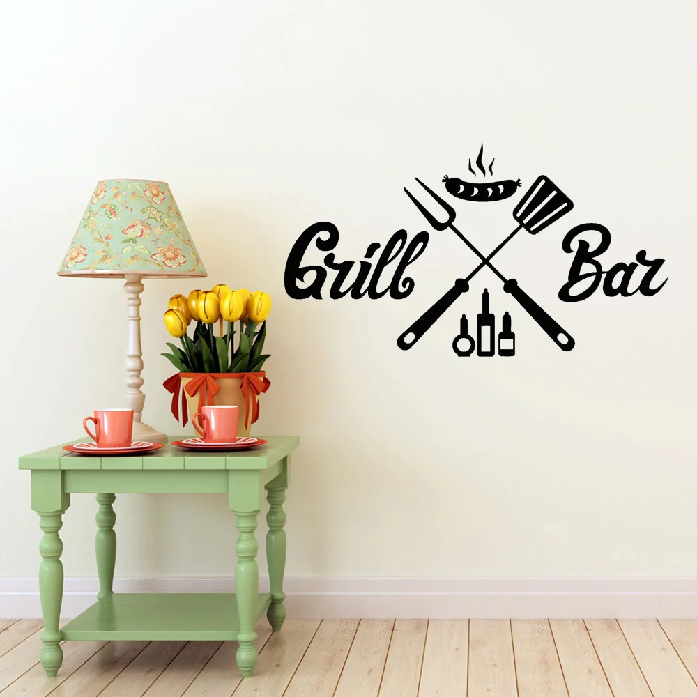 Wall Stickers Grill Bar BBQ Wall Stickers For Dining Room Barbecue Sausage Decor Interior Vinyl Wall Decal Nordic Home Decoration Art