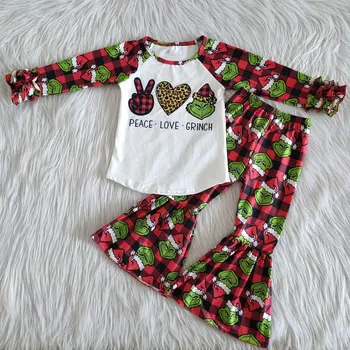 

Garments Factory Hot Sale Infant Toddler Girls Christmas Cartoon Long Sleeve 2 pcs Clothing Set X-mas Holiday Boutique Outfit