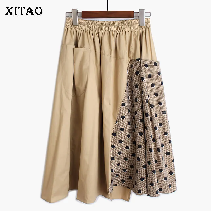 

XITAO Pleated Women Fashion New Skirt 2020 Spring Elastic Waist Pocket Pot Goddess Fan Casual Loose Patchwork Skirt DMY3260
