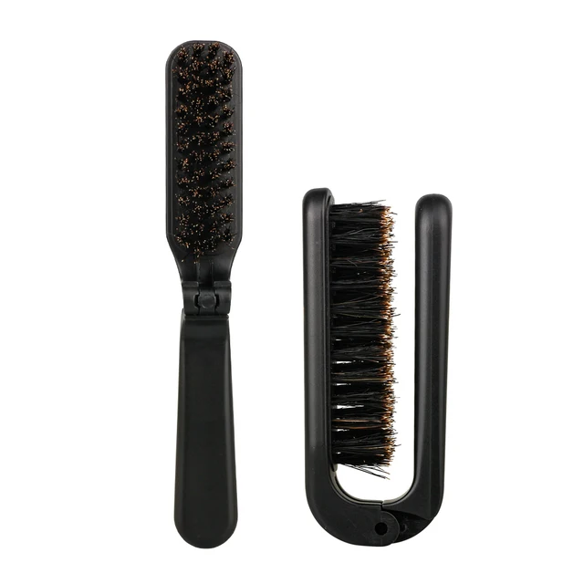 Barber Solid Wood Boar Shaving Brush Beard Massage Black Boar Bristle Hair Brush Curved Wooden Men Beard Mustache Brushes Folding Beard Brush