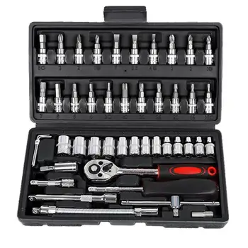 

46-Piece Auto Repair Kit Tool Professional Car Maintenance Car Sleeve Car Repair Kit Set Chrome Vanadium Steel BLACK
