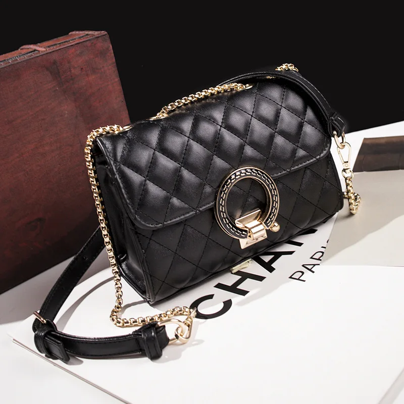 

Luxury Summer Ladies Handbag Black Shape Chain Shoulder Bag PU Leather Women Messenger Crossbody Small Bag Diamond lattice
