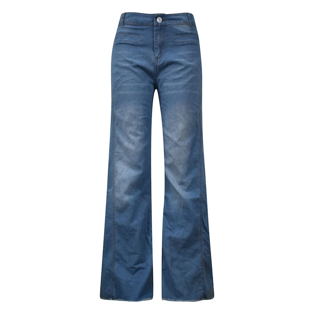 Womail, повседневные свободные джинсовые штаны, десторированные расклешенные джинсы с высокой талией, повседневные длинные расклешенные штаны для женщин, новые панталоны для женщин - Цвет: Light Blue