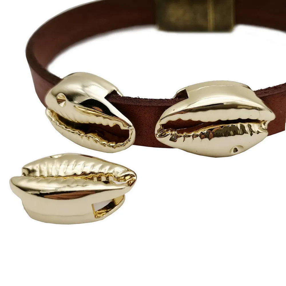 

Aaazee Sea Shell Slider for Bracelet Making Gold Tone 10x3mm Hole Flat Leather Beads 5 Pieces