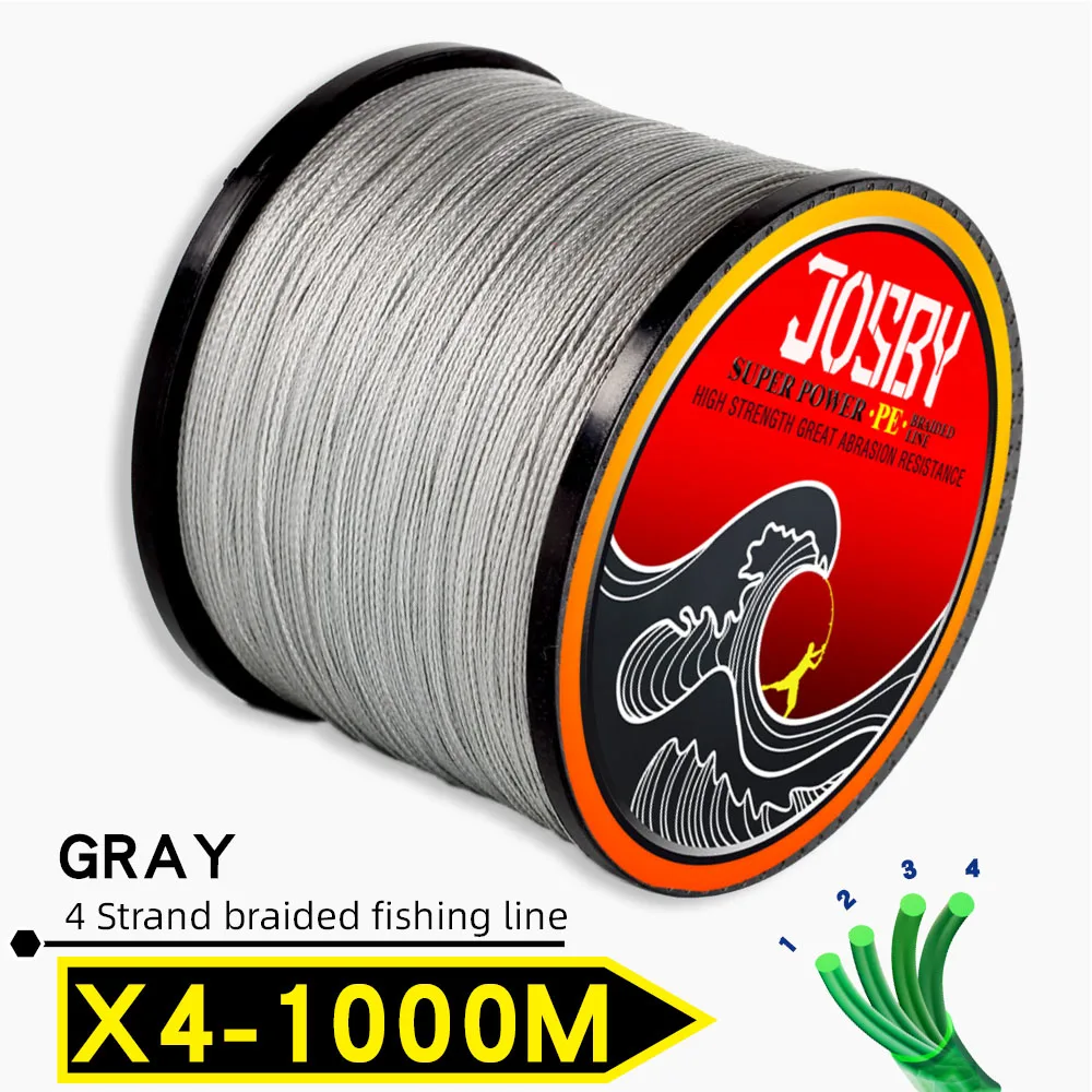 JOSBY плетеная леска 1000 м мультифиламентная PE 4 нити рыболовный шнур 10LB-85LB сильная Японская Технология оранжевый 9 цветов - Цвет: X4-Gray1000m