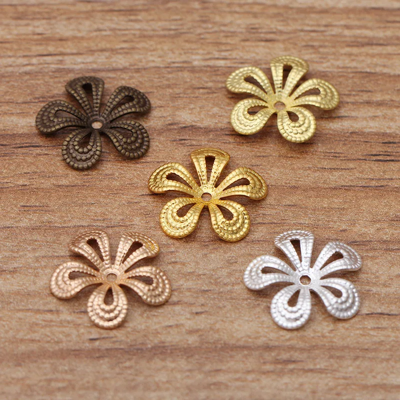 

200pcs 15mm Metal Brass Filigree Flowers Bead Caps Base Settings DIY Accessories For Jewelry Making