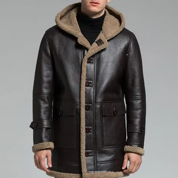 

Winter men's leather leather leather sheepskin leather sheepskin coat thick coat hot lining fur simple button half long hat coat