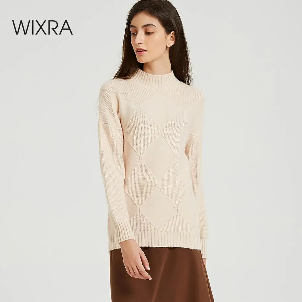 

Wixra Womens Sweaters 2019 Autumn Winter Tops Turtleneck Sweater Women Solid Pullover Knitted Sweater Pull Femme Jumpers