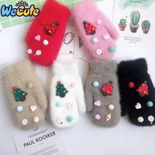 Зимние Бархатные вязаные детские перчатки с рисунками героев мультфильмов; рождественские шерстяные плюшевые перчатки с изображением оленя, Санты, елки для мальчиков и девочек; варежки с длинными пальцами; От 2 до 8 лет