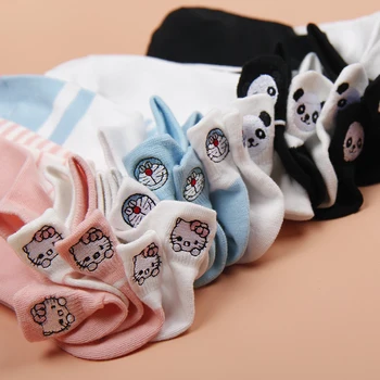 

Woman short socks cartoon embroidery Harajuku funny anime socks happy mouse cat dog panda animal ankle socks cute girl socks