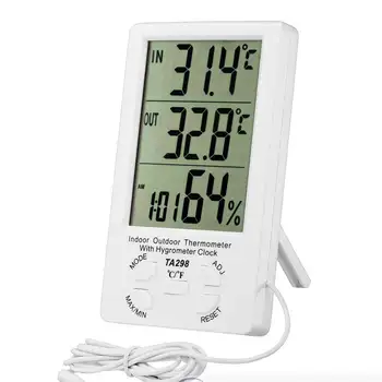 

LCD Digital Electronic Desktop Thermometer Indoor Outdoor with Hygrometer Temperature Humidity Meter External Probe Sensor Cable