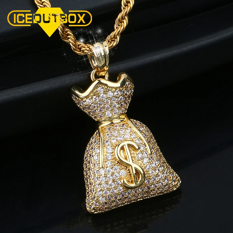 В стиле хип хоп AAA кубический циркон закрепки камня Bling сумочка для денег доллар