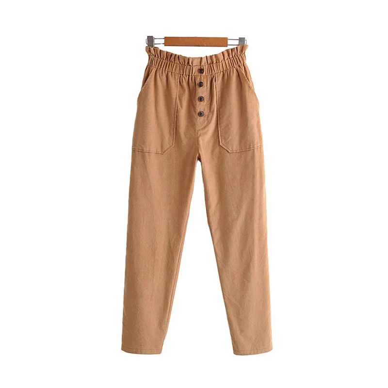 Vintage Stylish High Waisted Corduroy Pants Women Fashion Elastic Waist Pockets Female Trousers Casual Pantalones Mujer - Цвет: as picture