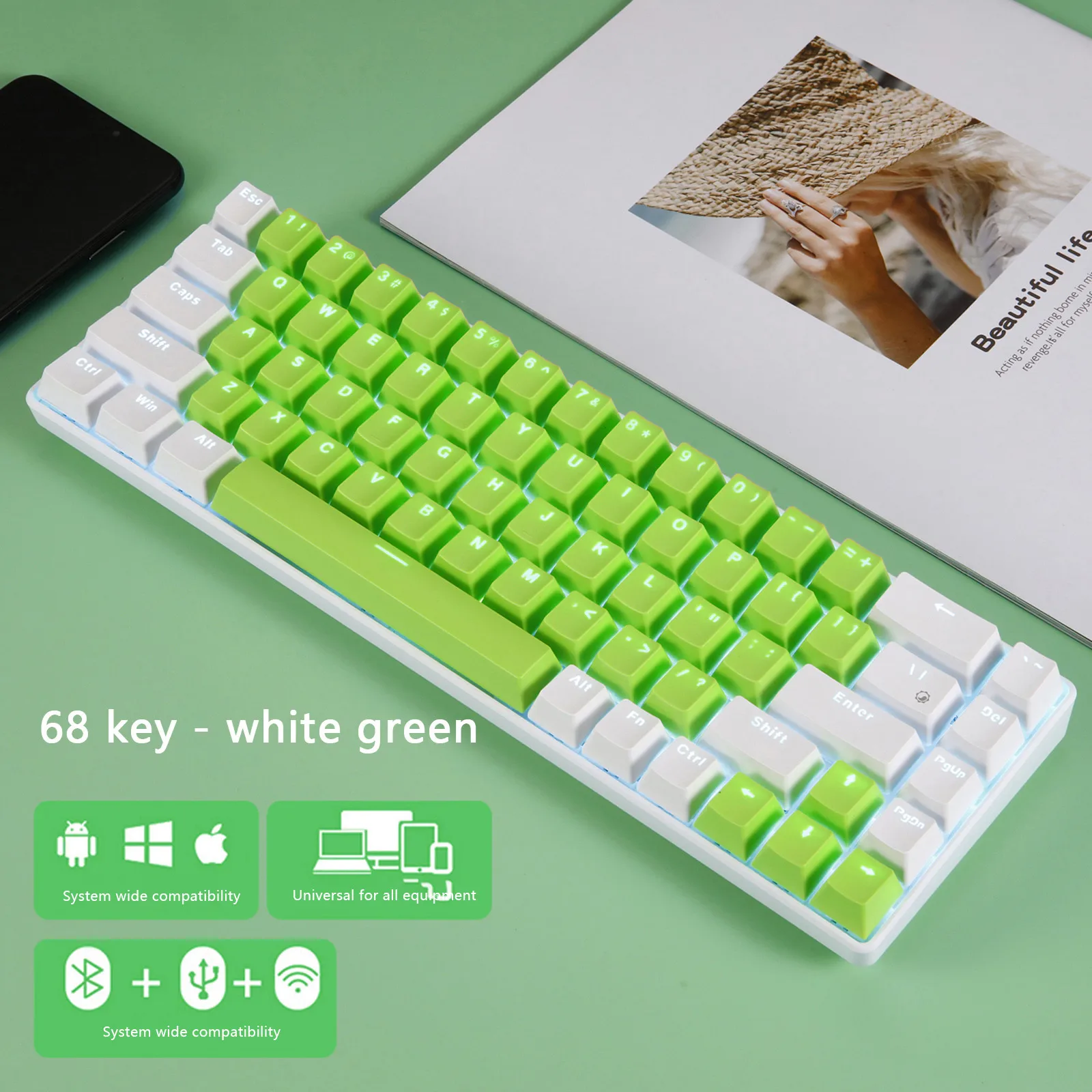 RF68 Mechanical Keyboard 68Key Bluetooth 2.4GHz Wireless Keyboard Multi