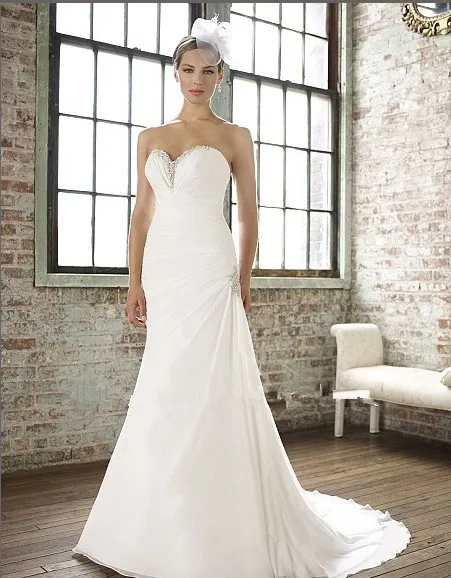 

free shipping 2017 trumpet feature flattering pleats Beading drop waist corset closure wedding dresses with crystal bridal gown