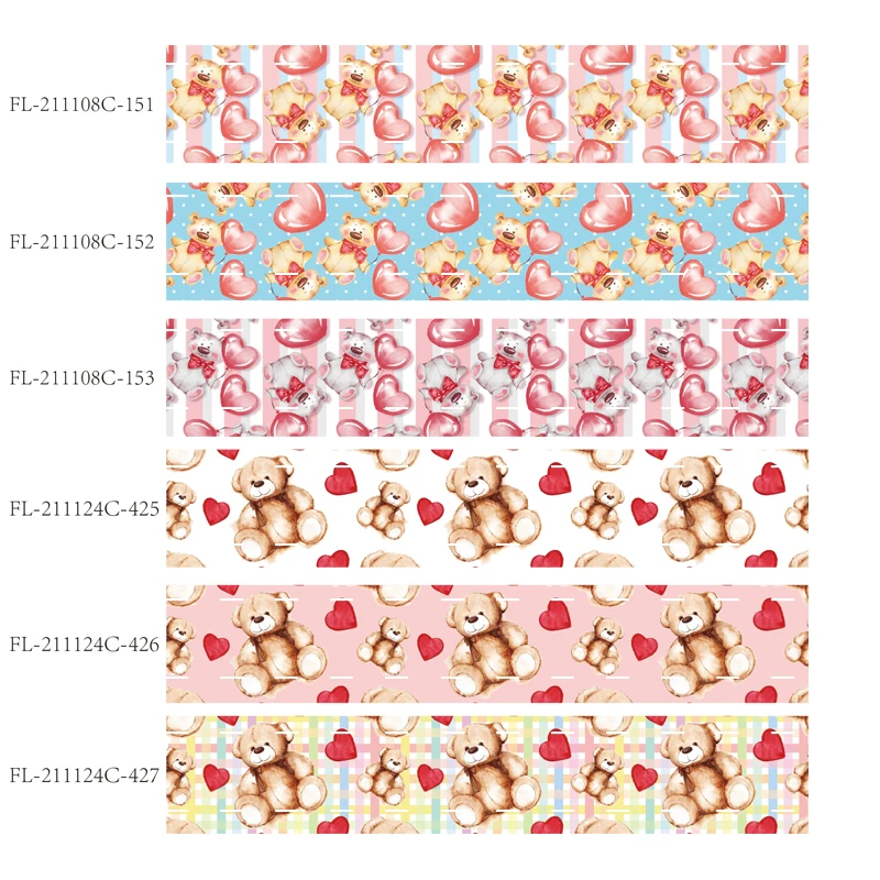 

Bear Cartoon Printed Valentine's Day Grosgrain Ribbon Baby Animals 50 yards/lot for DIY Hari Bows Decoration Sewing