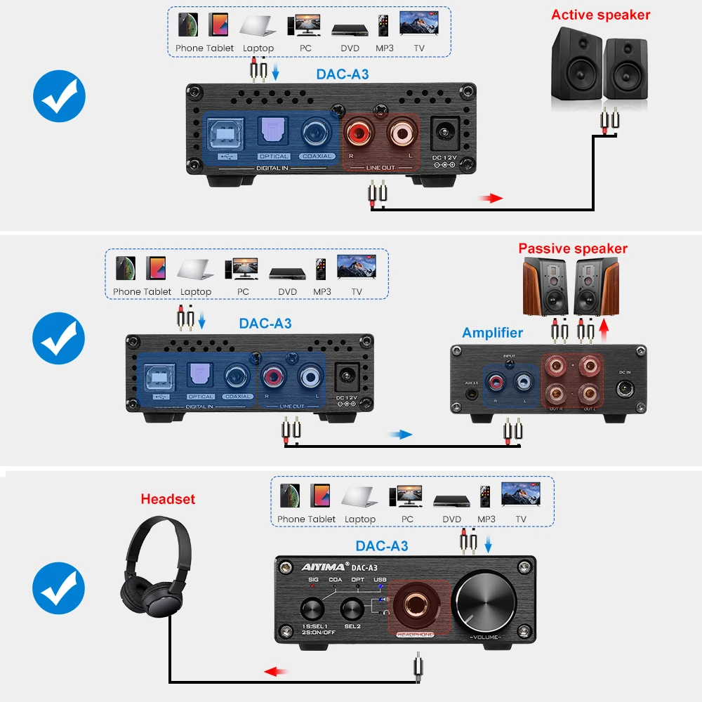 Decodificador de Áudio Aiyima Conversor Decodificador Duplo Embutido Estéreo Amplificador Coaxial Óptico Dac 192khz - Image 6