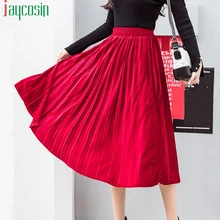 Прямая плиссированная юбка женская дышащая однотонная Повседневная Длинная женская юбка размера плюс с высокой талией эластичная бандажная Свободная юбка для вечеринок
