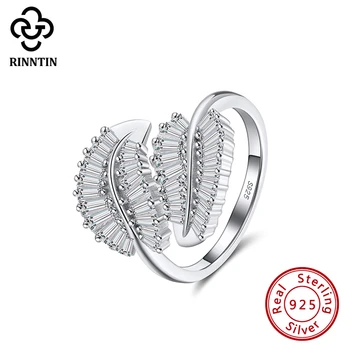 

Rinntin 925 Sterling Silver Women Rings Double Foliage Adjustble AAAA Zircon Ring Fit Women Anniversary Ornaments Gift TSR233