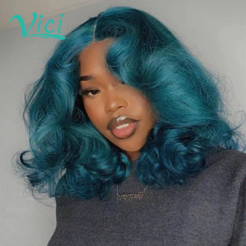 

Royal Blue Burgundy Color HD Transparent 613 Lace Front Wig Curly Short Wigs For Women Lace Front Human Hair Bleached Knots Wigs