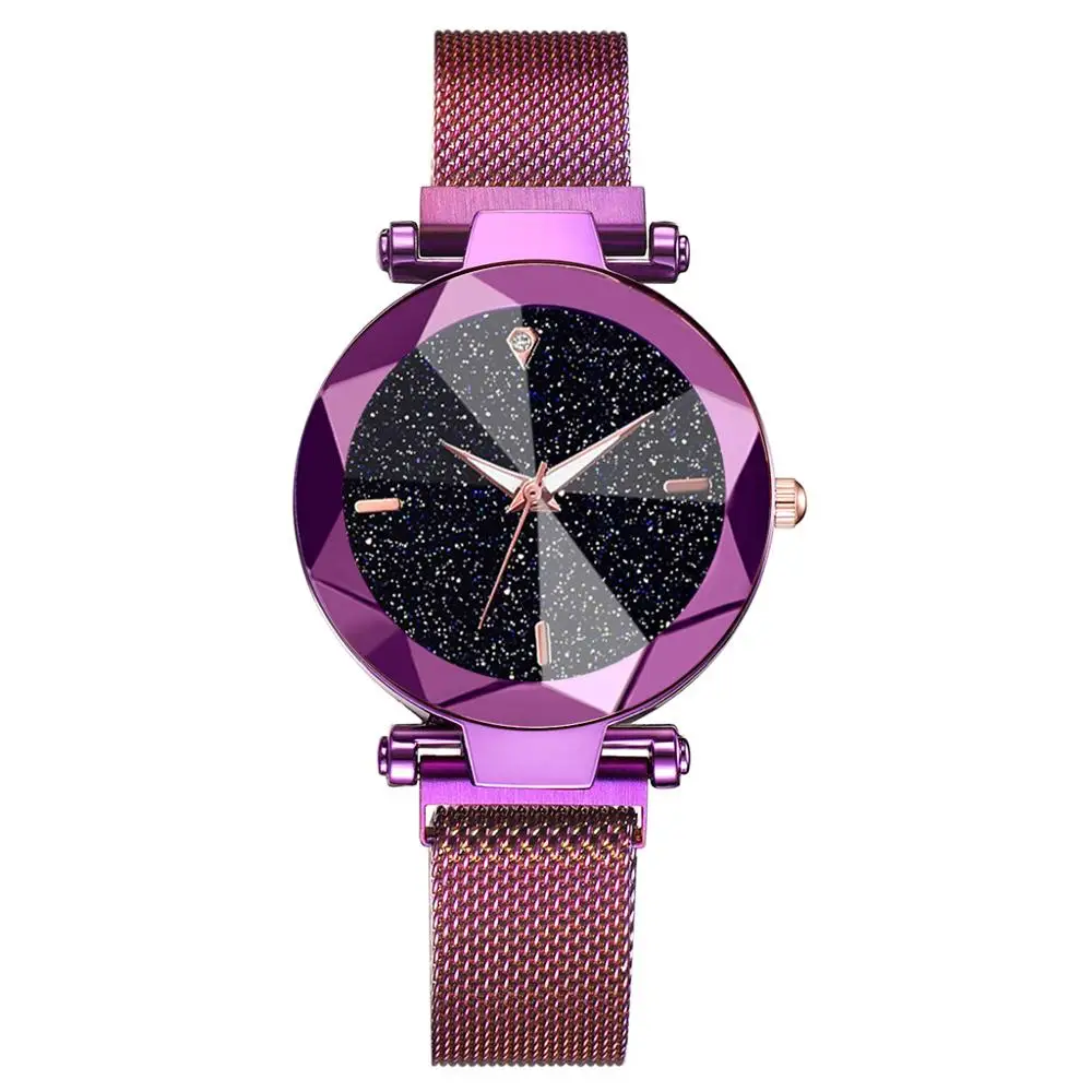 Purple Color Роскошные женские часы Звездное небо женские часы-браслет ремешок из нержавеющей стали Кварцевые наручные часы reloj mujer relogio feminino - Цвет: Purple Color