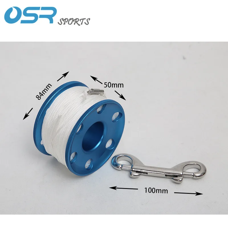 50m Scuba Diving Spool Finger Reel with Stainless Steel Bolt Snap Hook SMB Equipment