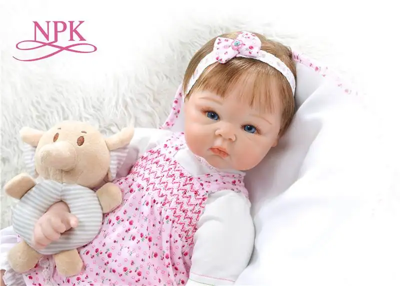 

NPK 55CM 0-3Month real baby realitic reborn baby doll lifelike soft silicone baby girl doll weighted body rooted hair
