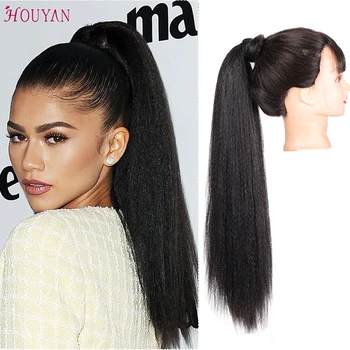 

HOUYAN 20 Inch Drawstring Synthetic Long Afro Kinky Straight Ponytail Extension for Black Women Clip in Ponytail Hair Extension