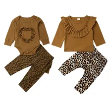 Комбинезон с оборками для маленьких девочек+ штаны с леопардовым принтом хлопковая одежда