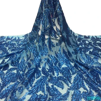 

African Lace Fabric 2020 High Quality Lace Sequins Tulle Lace Luxury Royal Blue Nigerian Lace Fabric 5 yards For Women Dress