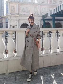 

New Plaid Trench Long Coat Women In Spring 2020 Stylish Elegant Sprg Stylh Moda Mujer British Style Female Coats
